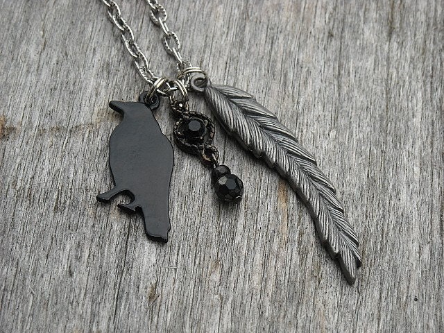Black Raven Necklace, Gothic Necklace, Gothic Jewelry, Raven Jewelry, Crow Jewelry, Blackbird Necklace, Crow Necklace,