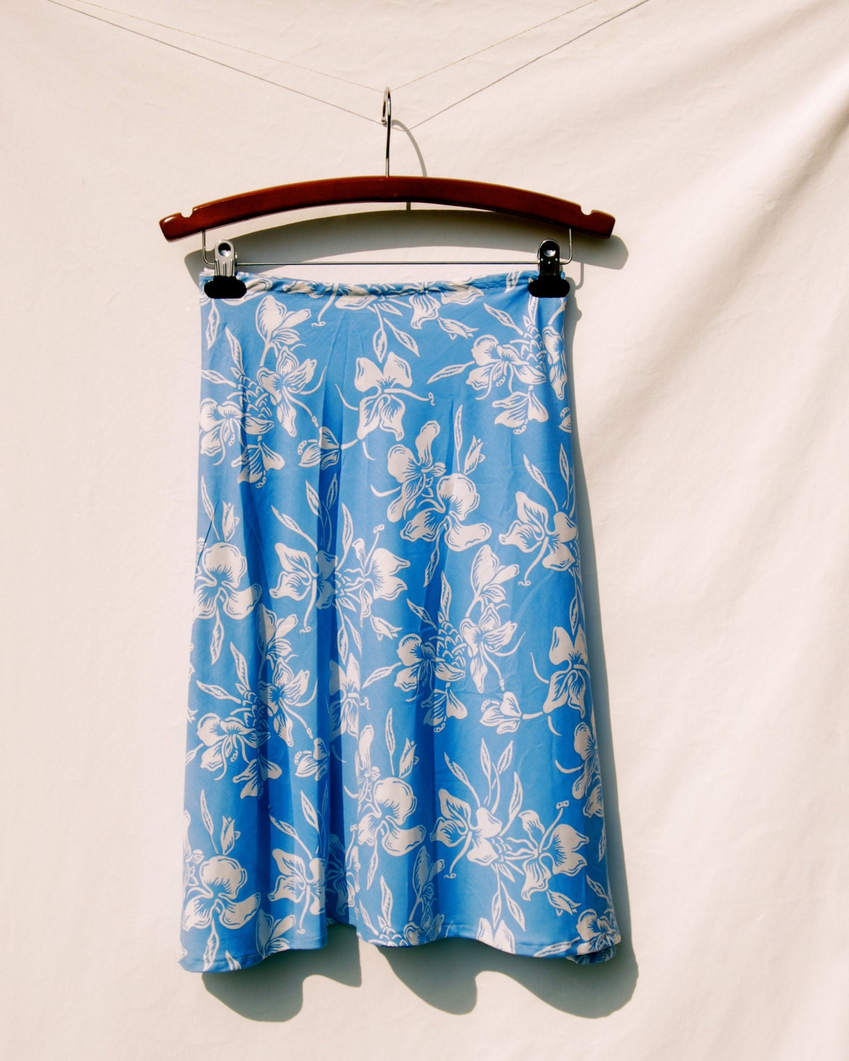 Womens  Aline Skirt - Knee Length -  Organic Cotton Floral Blue Hawaiian Print - Organic Clothing - SALE