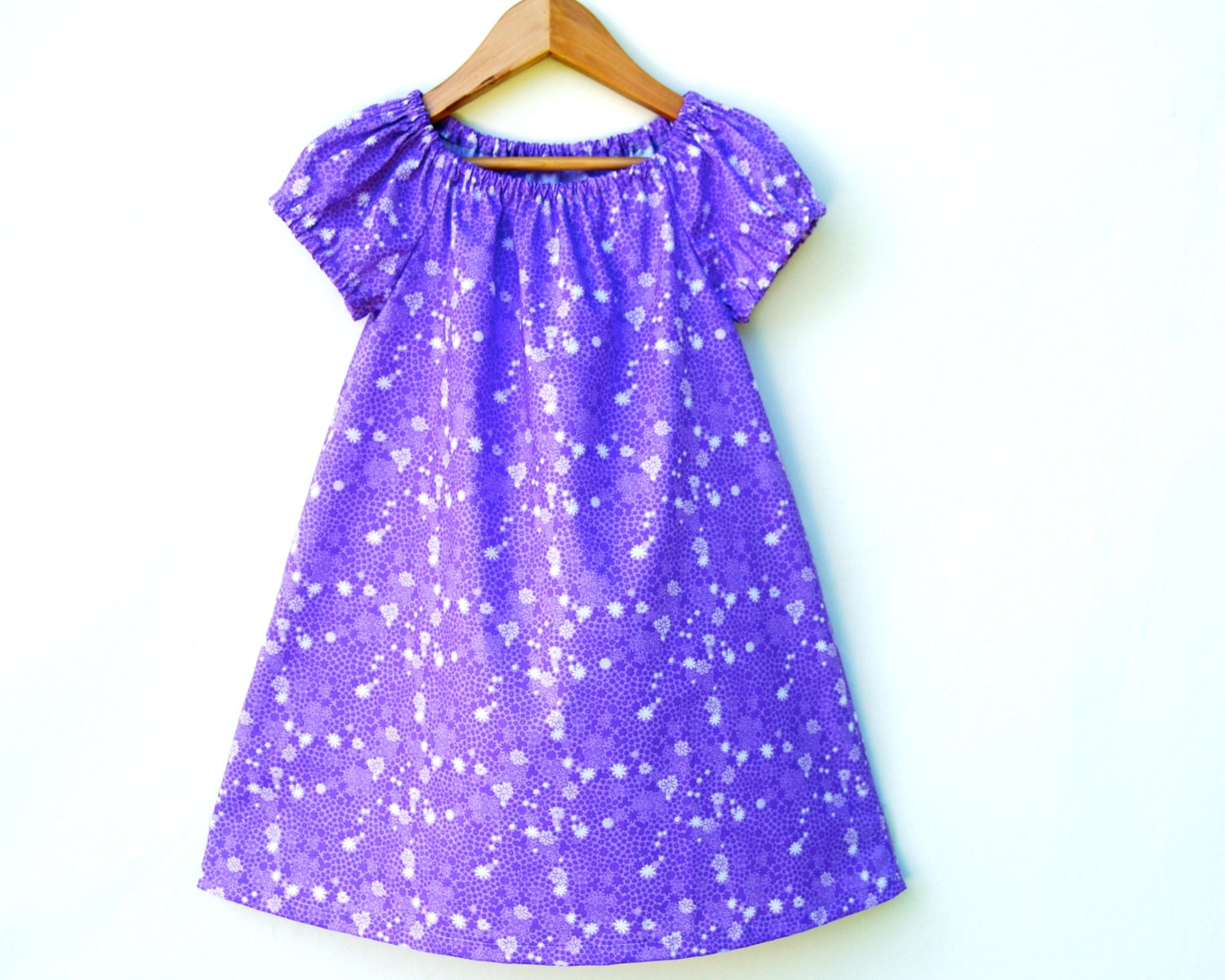 Lavender Eco - Friendly Dress - Peasant Dress for Girls - Purple Floral Print - Organic Cotton