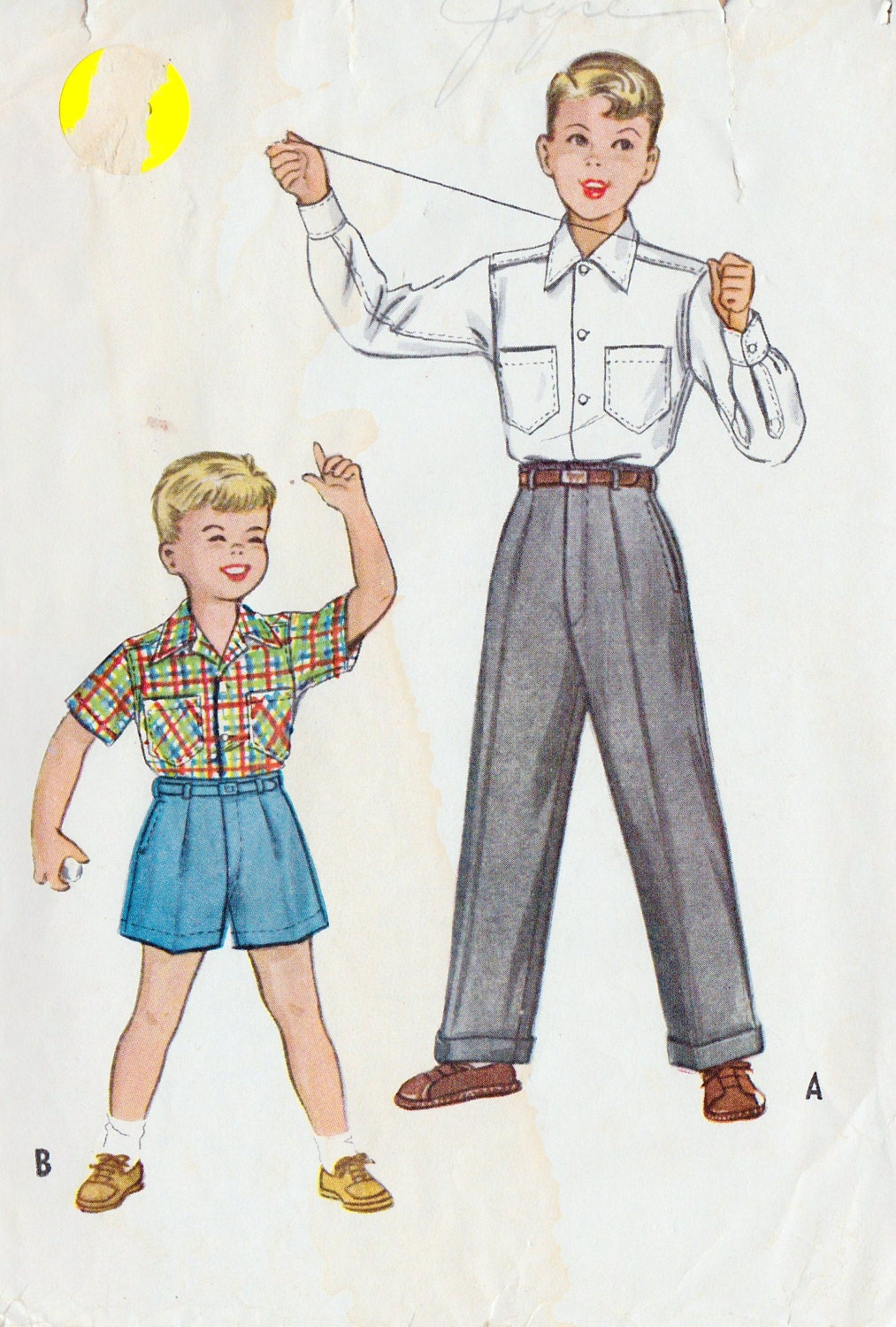 1950s Boys Shirt, Pants or Shorts Vintage Sewing Pattern, Fall Fashion, School Style, McCall's 9695 Size 10