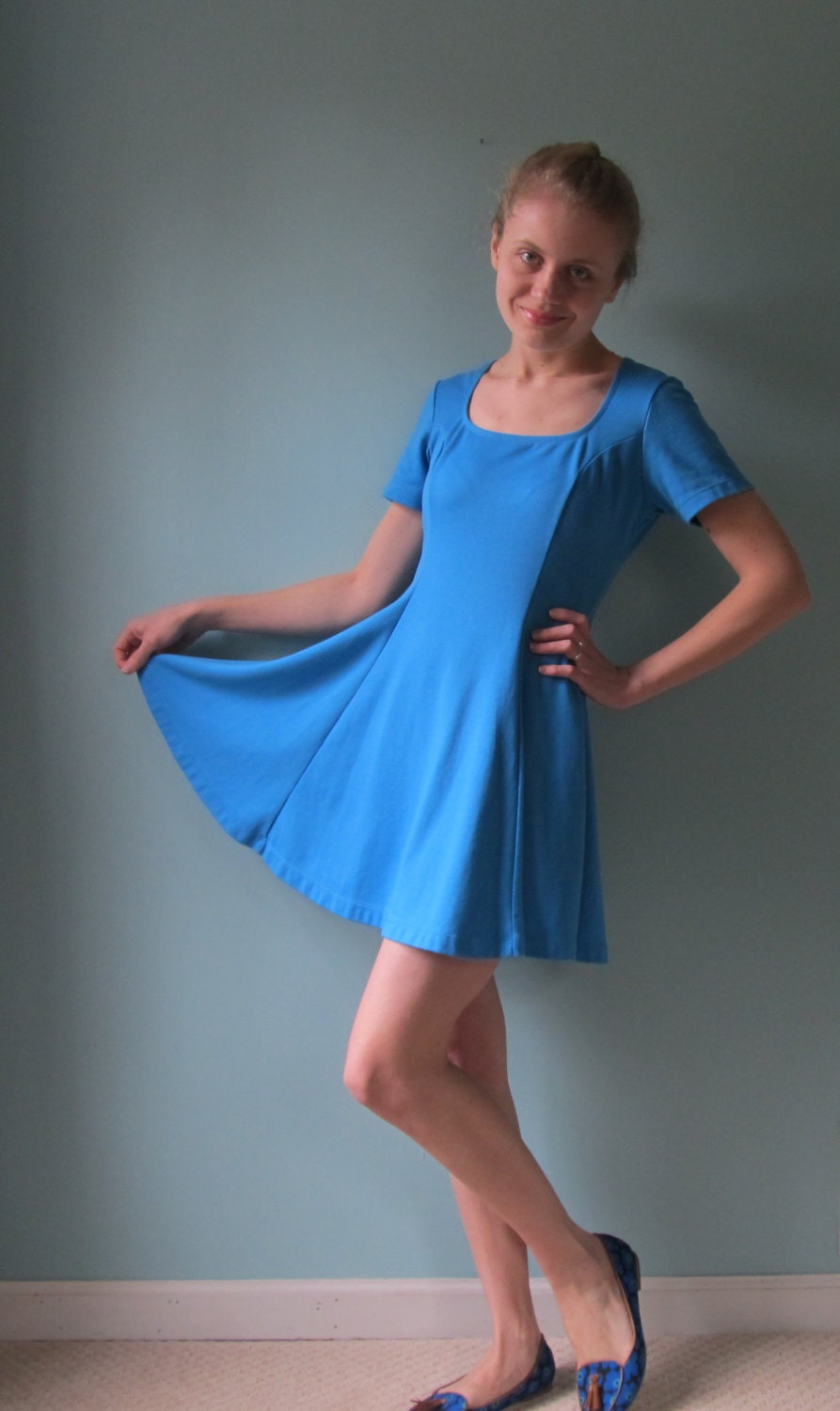 aqua blue skater mini dress vintage medium