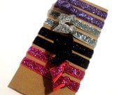 Hair Ties - Bloom & Bling Bands - Sparkle (Set of 8) Hair Ties -Glitter, Pink, Purple, Black, Silver Ponytail, Pigtails