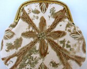 hand embroidered snap coin purse wallet - rustic taupe brown sage green abstract - julieandco2 - metal kiss lock frame