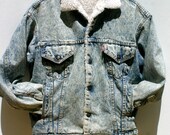 vintage Levi's acid wash denim jacket / retro jean sherpa coat / 90s / 80s / size small / country western