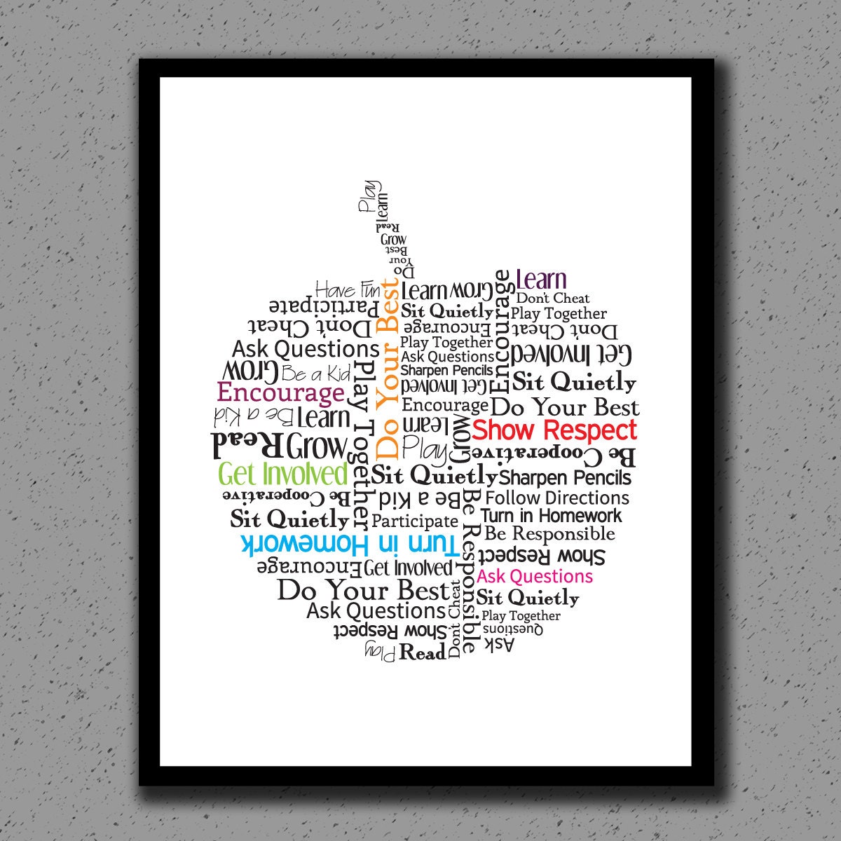 Apple Print, Teacher, Gift, Appreciation, School, Art, Classroom, Silhouette, Custom, Personalized, Graduation, Decor, Elementary School