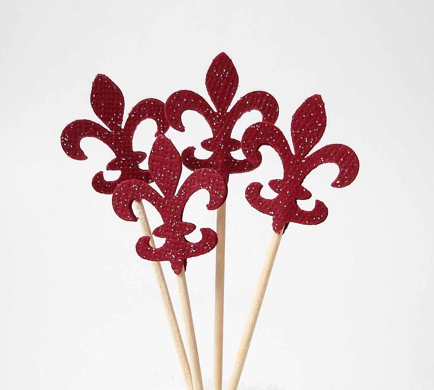24 Glittered Red Fleur De Lis Party Picks, Toothpicks, Cupcake Toppers, Food Picks - No209