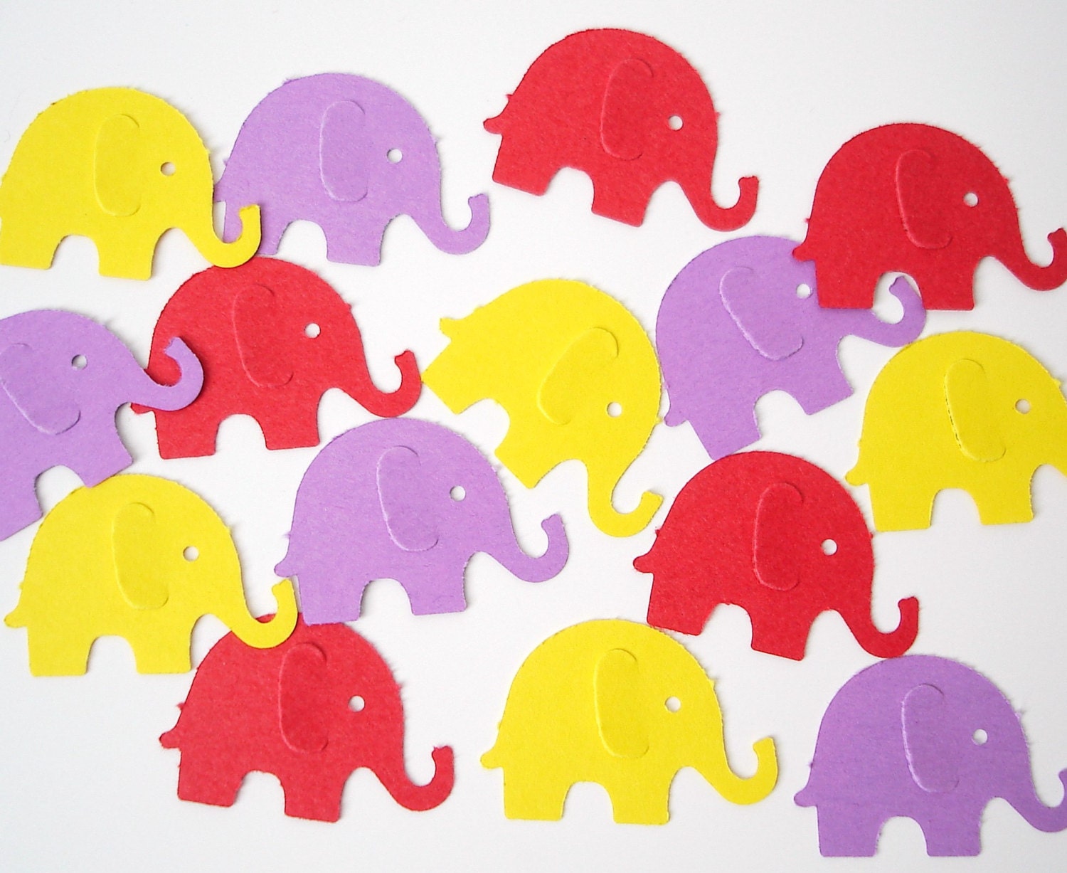 100 Yellow Red Purple Elephant punch die cut confetti cutout scrapbook embellishments - No320