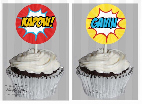 Super Hero Cupcake Toppers Digital File 8.5x11 JPEG or PDF File Personalized Il_570xn