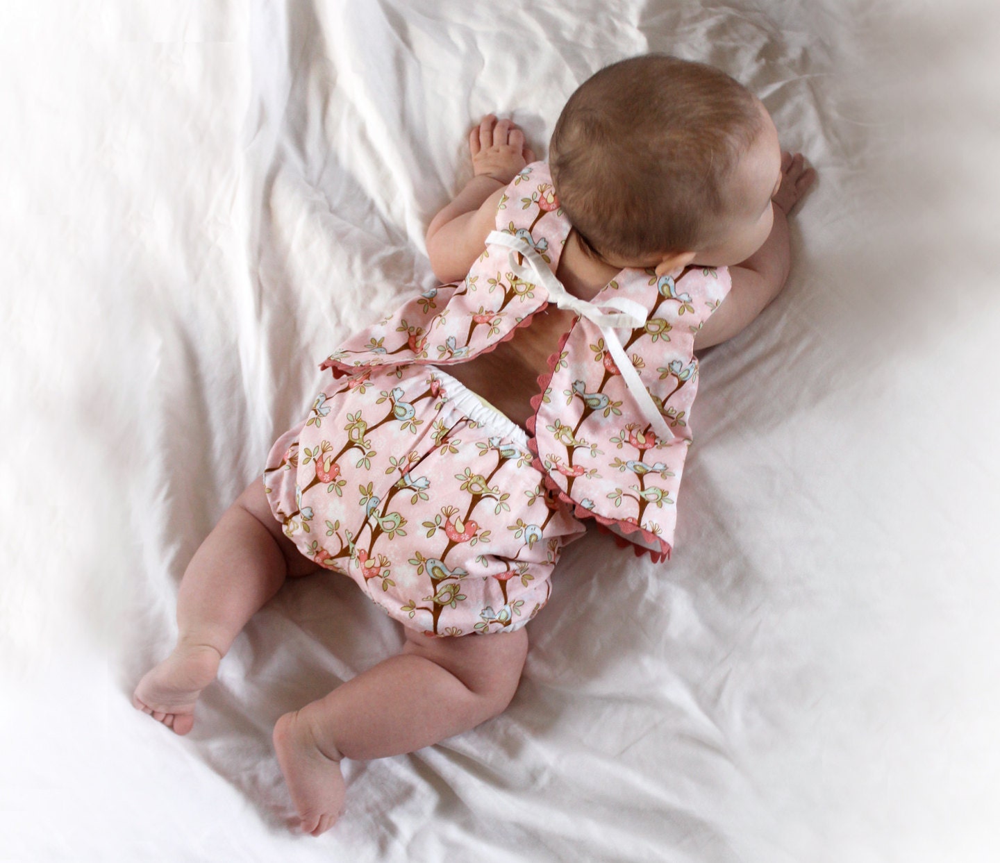 Sun dress Top with bloomers Pink birds Size 5-9 months
