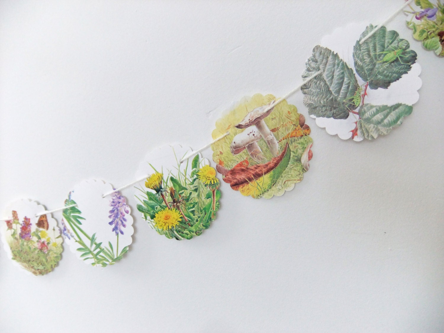 Floral Garland - Scalloped Garland - upcycled bunting - wall decor - eco-friendly - Mothers Day gift - wedding decor