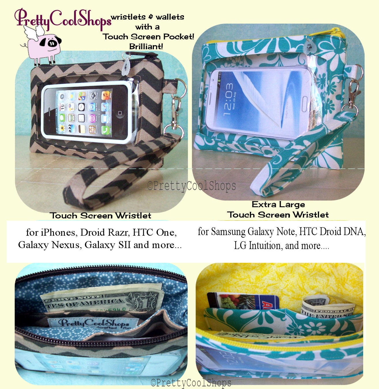 music notes, choose your fabric, Touch Screen Wristlet, iphone wallet, phone wristlet, Droid, LG intuition, Galaxy note