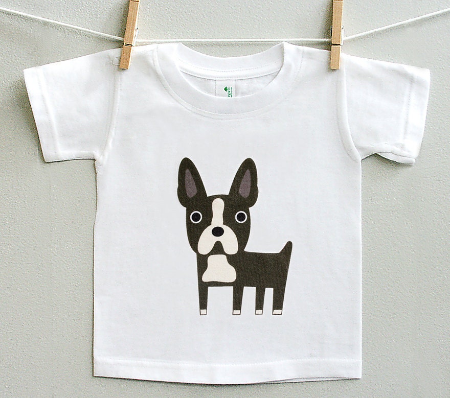Kids boston terrier t-shirt. 2T, 3T, 4T. White, natural, yellow or pink.