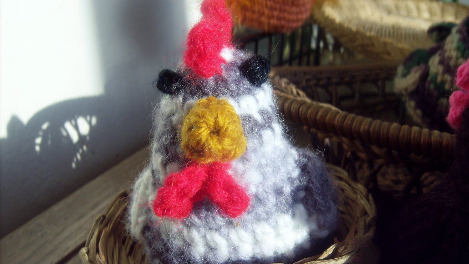Crochet Stuffed Chicken -ZELDA- White and Gray Variegated Chicken Amigurumi-Collectible Home Decor-Chicken Plushie-Crochet Art
