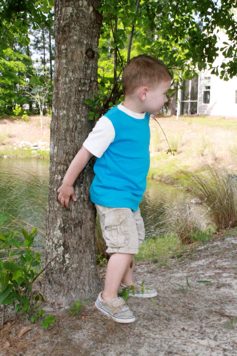 Boys Teal T Shirt, Contrasting Tee For Boys 6m, 12m, 18m, 2t, 3t, 4t, 5t.