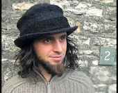 ARtWeAR Felted Hat MADE to ORDER - 'Ventura' - blue & black wool low hat - men women unisex felt trilby - oak button - handmade OOAK