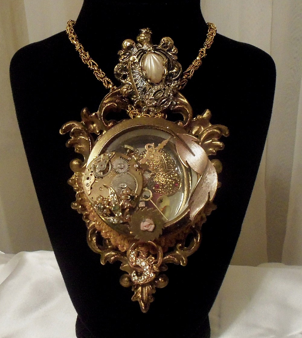 Statement Clock Pendant, Royal Steampunk Jewellery, Treasure Trove Necklace, Authentic Vintage Steampunk Neck Piece, OOAK