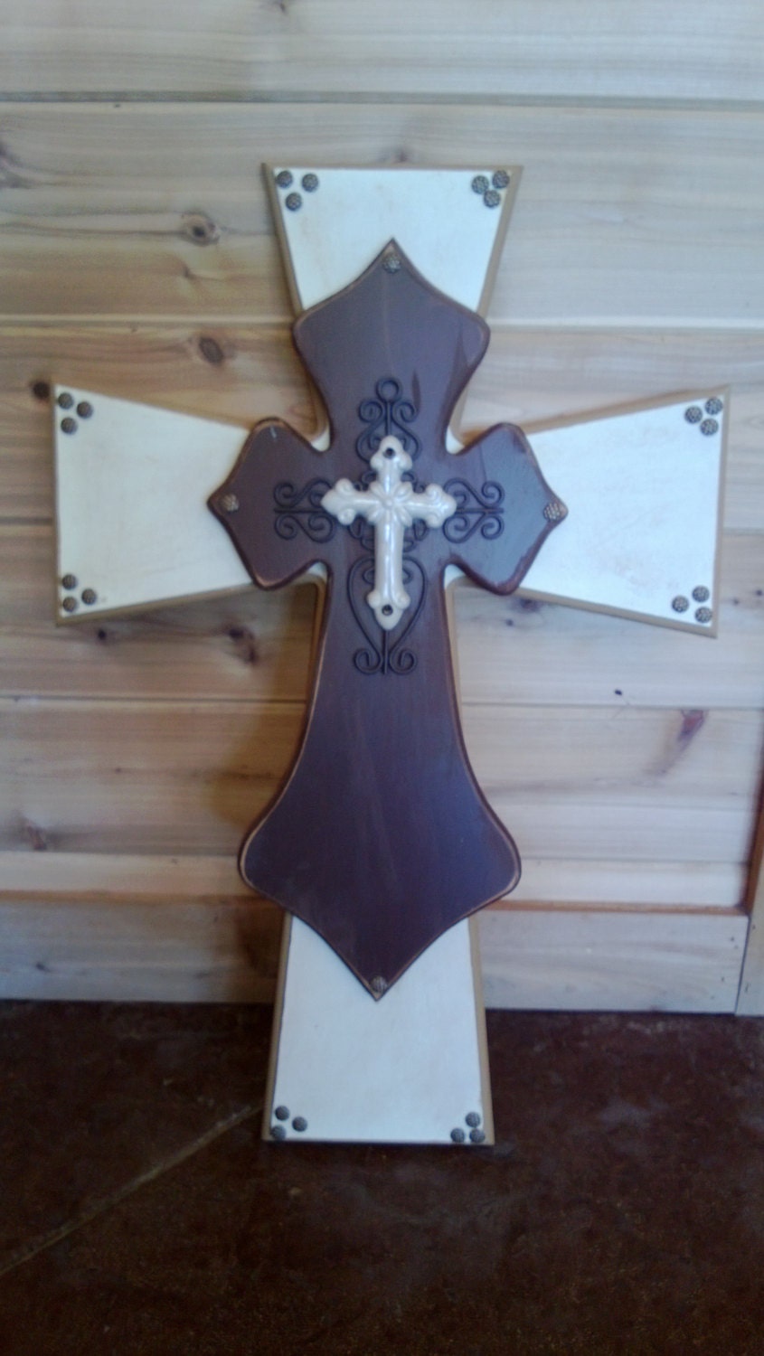 Rustic Brown Cream Layered Cross Home Decor