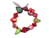 red green GIRLS Stretch BRACELET, children jewelry, with red gingham ribbon, multicolored polymer clay beads, Medium, handmade
