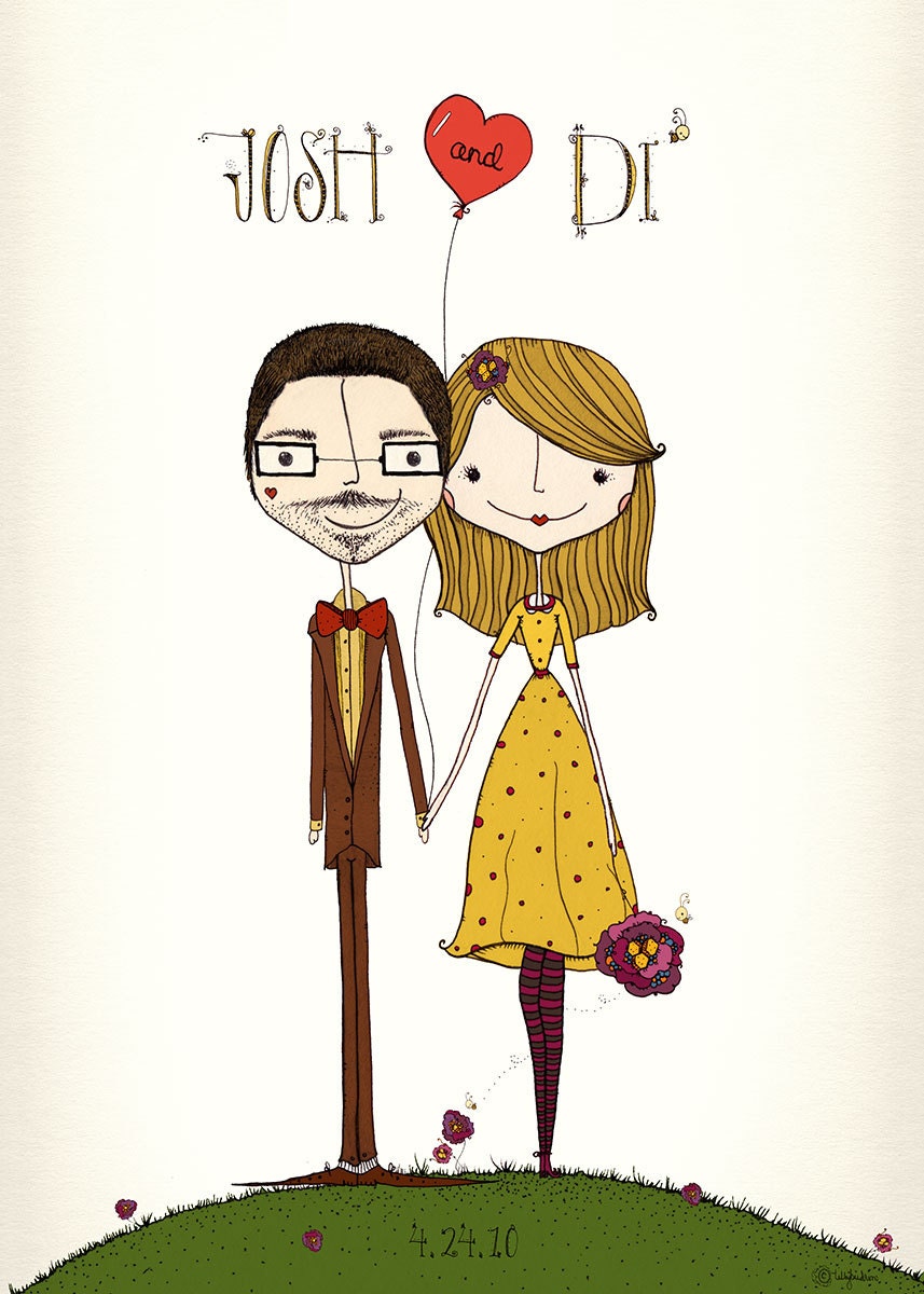 Super Sweet Personalized Wedding Illustration Keepsake