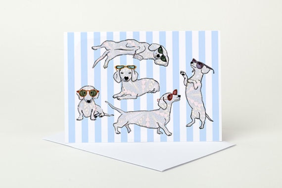 Dogs in Sunglasses Greeting Card (sausage dog, dachshund)