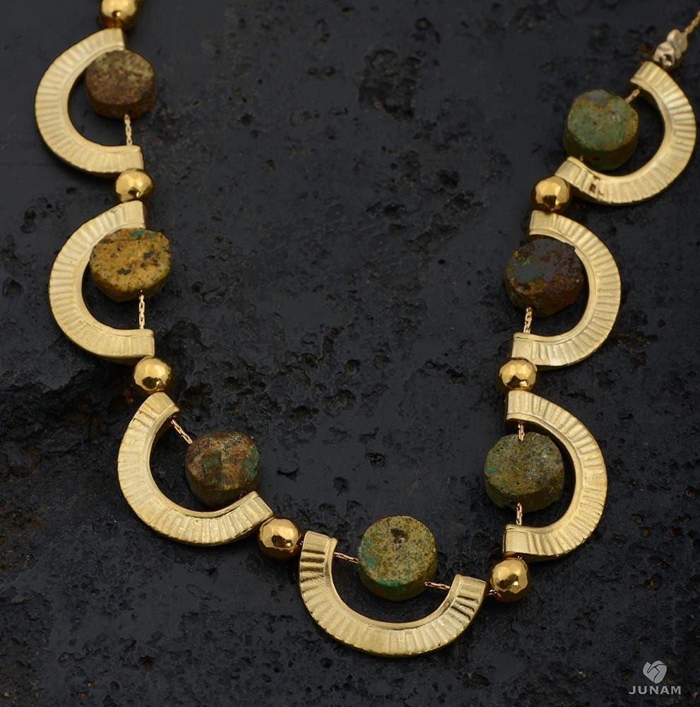 Turquoise and gold Necklace, rough turquoise, 18k gold plated -Cleopatra necklace, unique necklace, handmade, tribal, beaded necklace