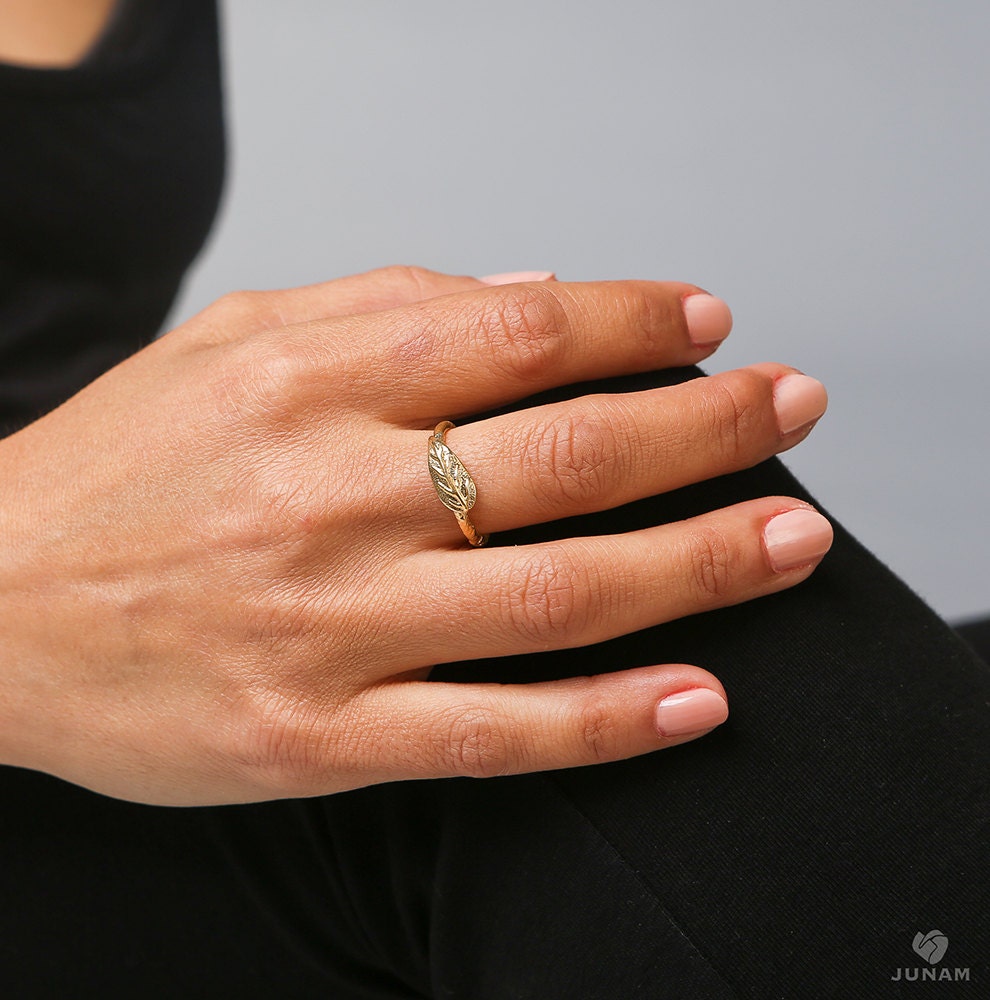 Gold Leaf Ring -18 karat gold plated, delicate, textured, nature lover, growth, gift for gardener, green, handmade, pretty ring