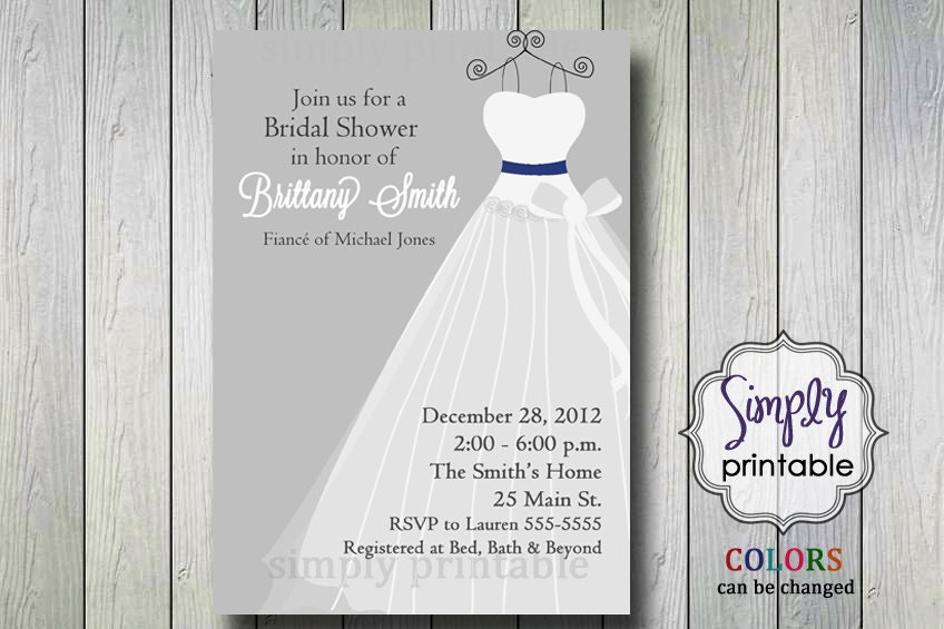 Silver Wedding Dress Bridal Shower Invitation (Printable Digital File) Il_170x135