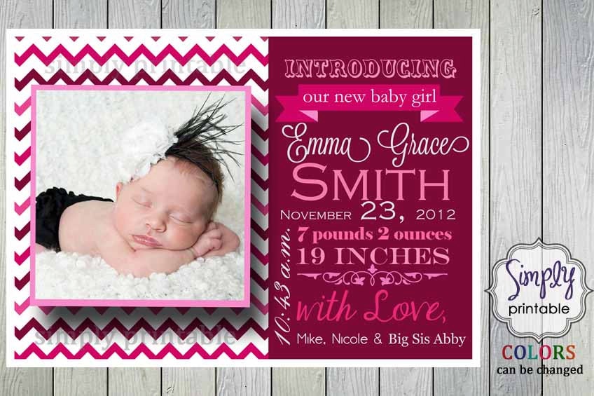 Girl Birth Announcement Pink Chevron Il_570xn