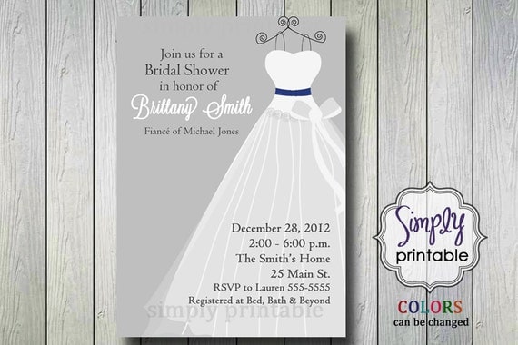 Silver Wedding Dress Bridal Shower Invitation (Printable Digital File) Il_570xn