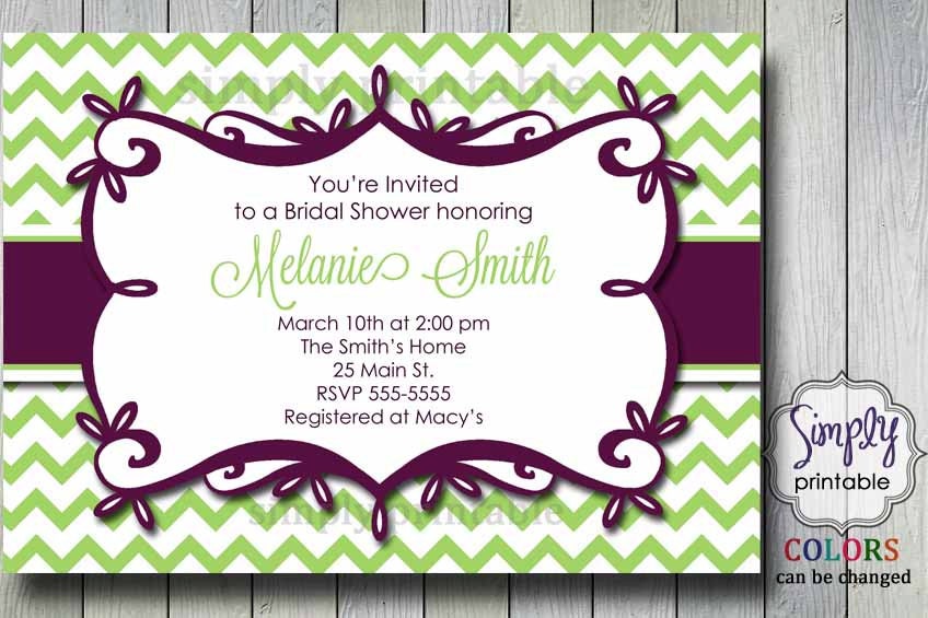 Purple/ Green Chevron Bridal Shower Invitation Il_570xn
