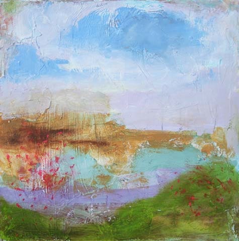 Original Mixed Media Painting - "Purple Misty Morning" 12"x12" Abstract Painting by Angela Petsis