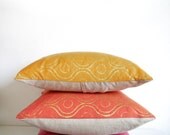 Decorative pillow set of 3 - bohemian metallic gold print on orange, deep pink and spicy yellow - eco friendly cushion covers