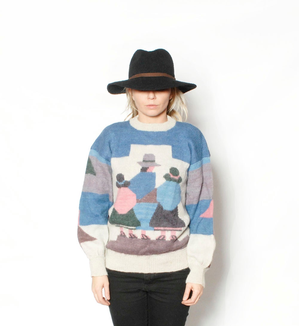 Vintage Ethnic Geometric Print Pullover Sweater