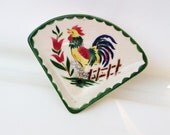 Rooster Spoon Rest Kitchen Spoon Holder Pottery Spoon Rest Green Pink