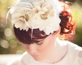 Genevieve Bridal Headpiece Feather Flower Ivory White Wedding Cocktail Hat Garden Party Kentucky Derby