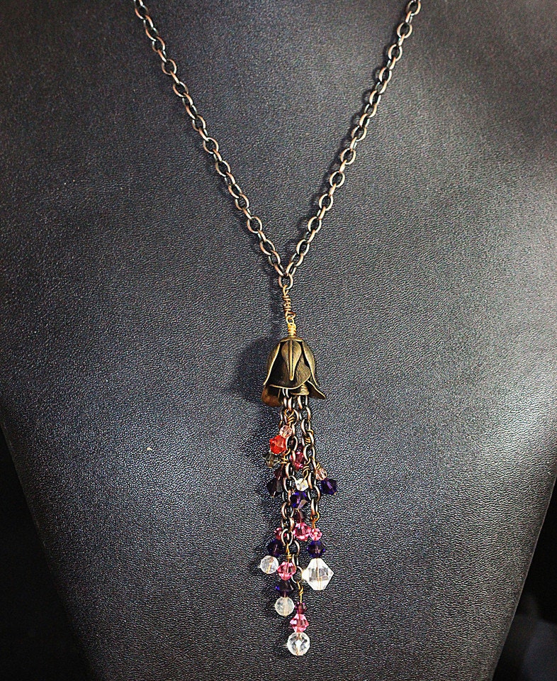 Rose with Pink, Purple and Clear Swarovski Crystals