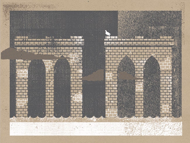 NYC Brooklyn Bridge Art Print - Silkscreen Artprint 9" x 12"