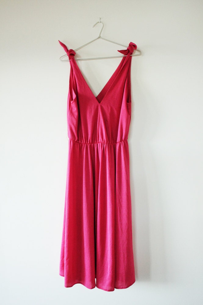 Bright Pink Tie Up 70s Lounge Dress