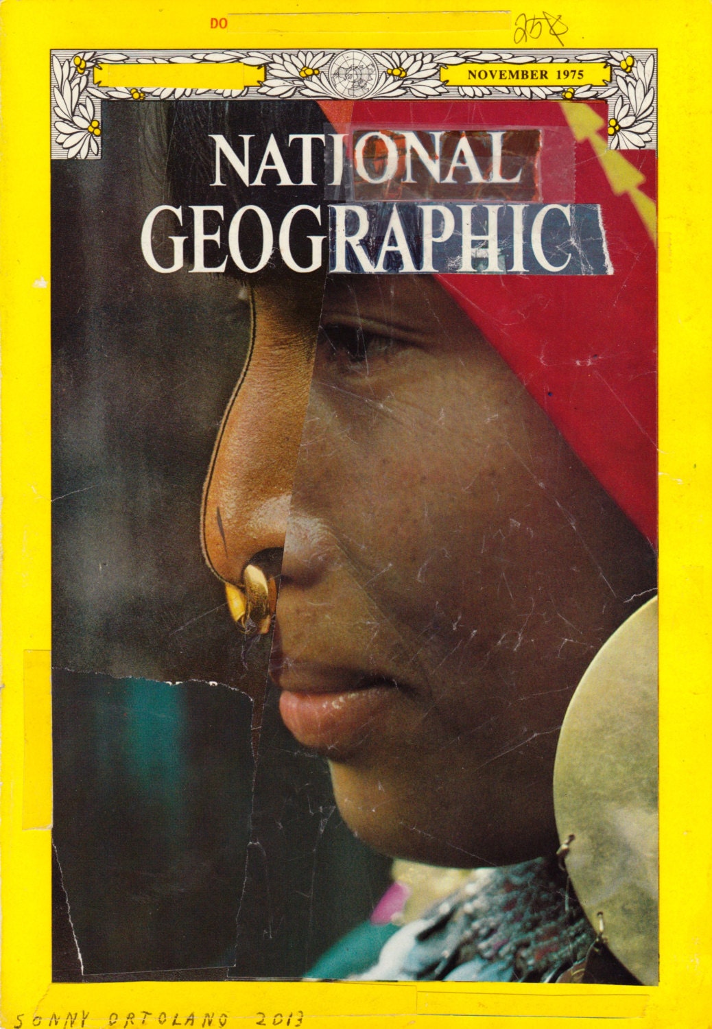 Original collage, National Geographic cover revision. Unframed. Signed and dated by artist.