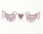 Folk Art Birds Print - 5 x 7 - Hand Pulled Block Print - Modern Linocut Print - Original Art - Choose Your Ink Color