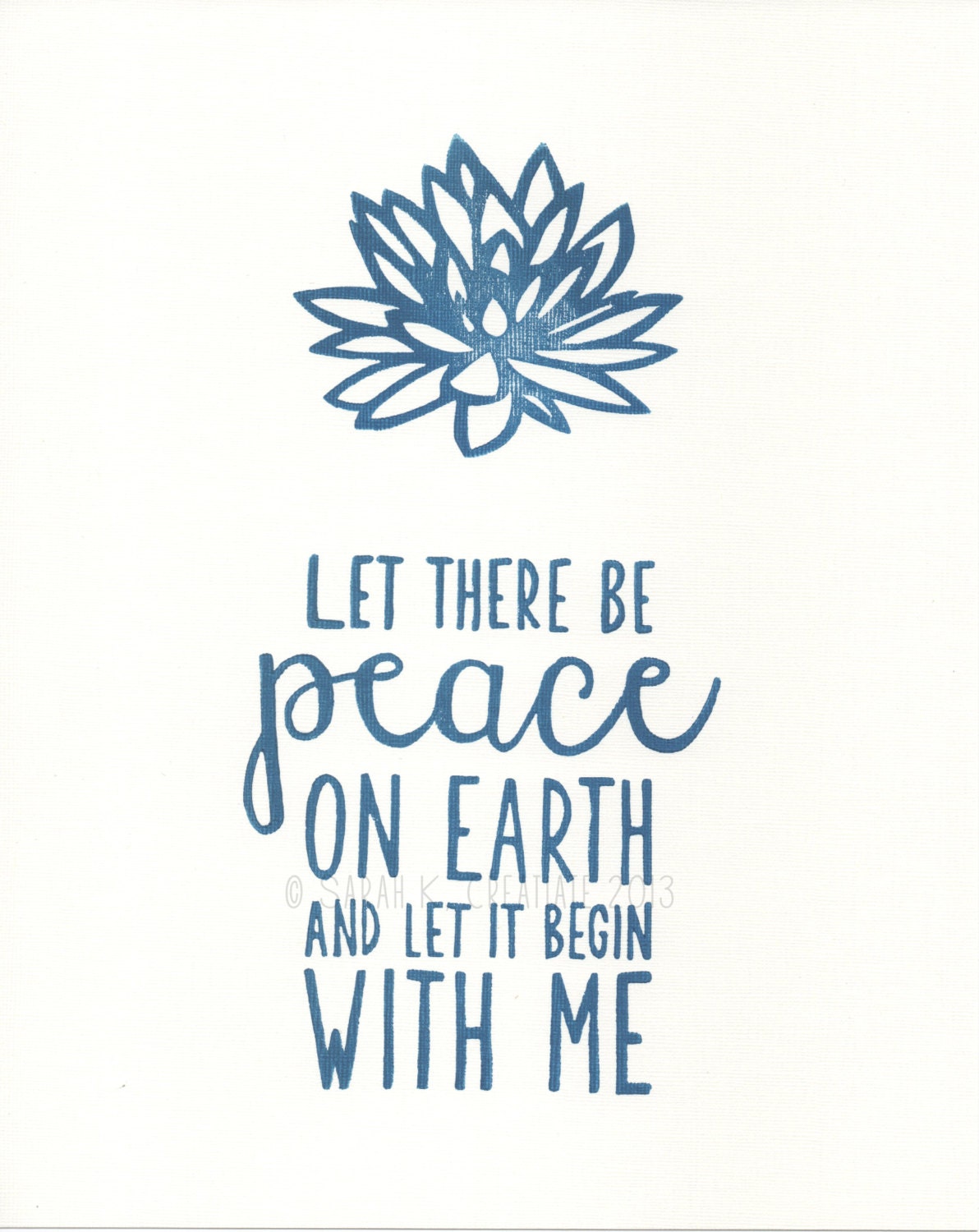 Peace Art Print - 8 x 10 - Charitable Donation - Let There Be Peace on Earth - Lotus Flower - Fine Art Block Print - Choose Your Ink Color