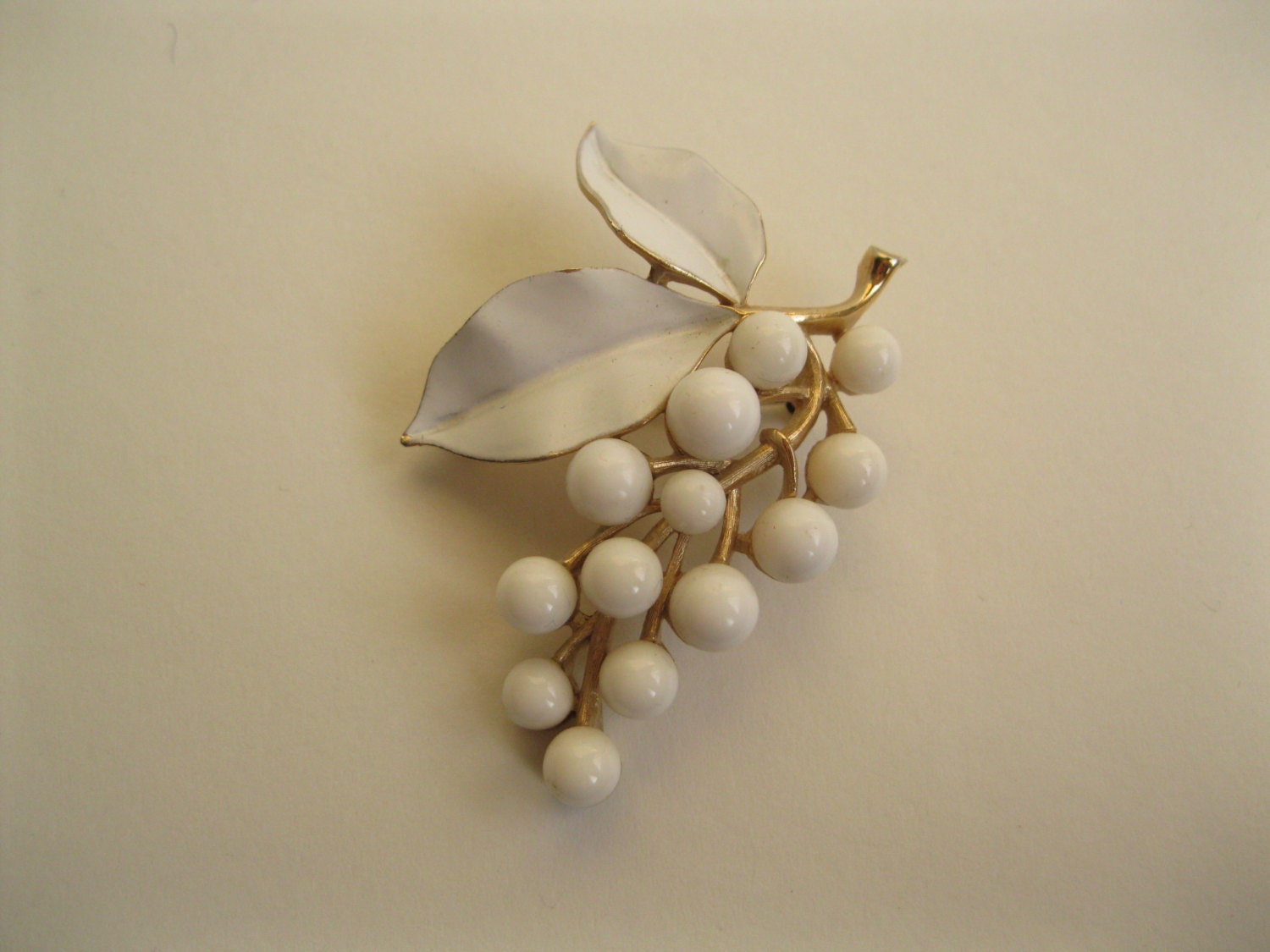 Vintage 1950s Trifari Grape Brooch White Crown Mark Pin Bridal Fashions 1960s