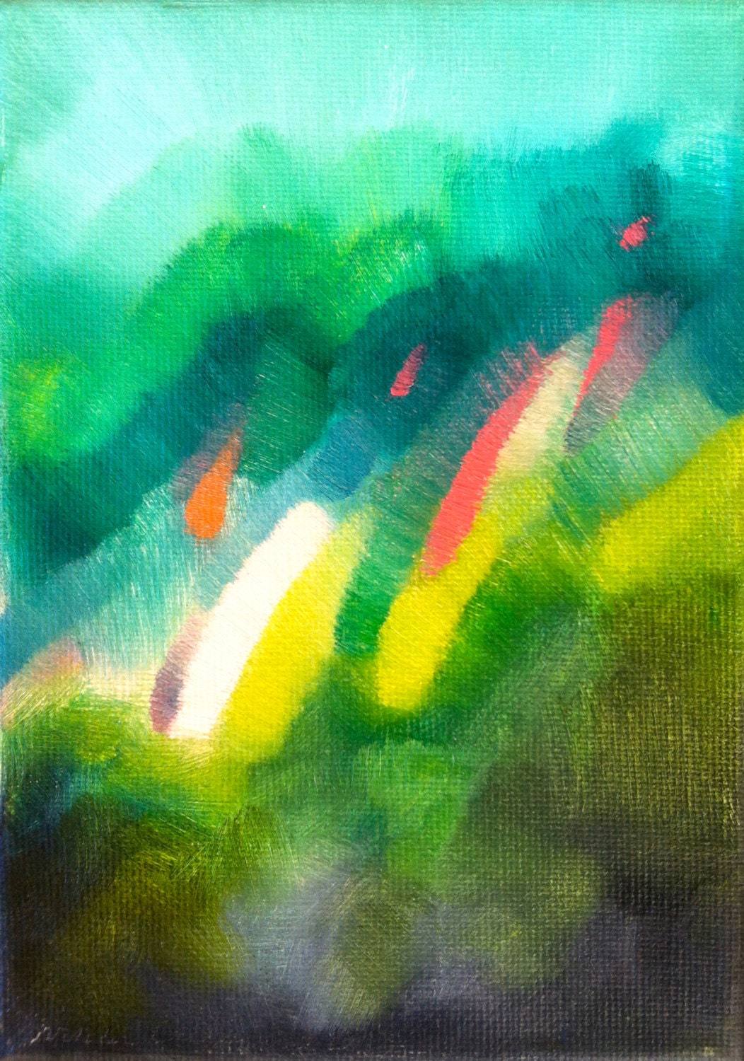 Original Abstract Oil painting, 5"x7" stretched canvas 5/8" deep, abstract modern art green blue pink purple orange turquoise