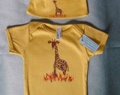 Giraffe hat and onesie set, great gift for when you don't know boy or girl