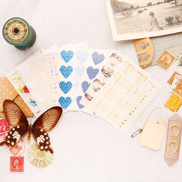Vintage Heart Label Stickers- MULTI-PACK