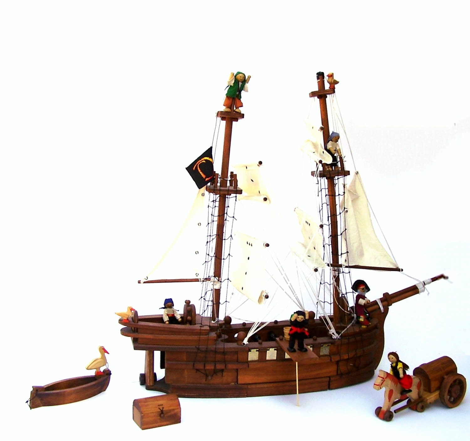Vintage Wooden Ship Nautical Boat Pirate Dolls Props