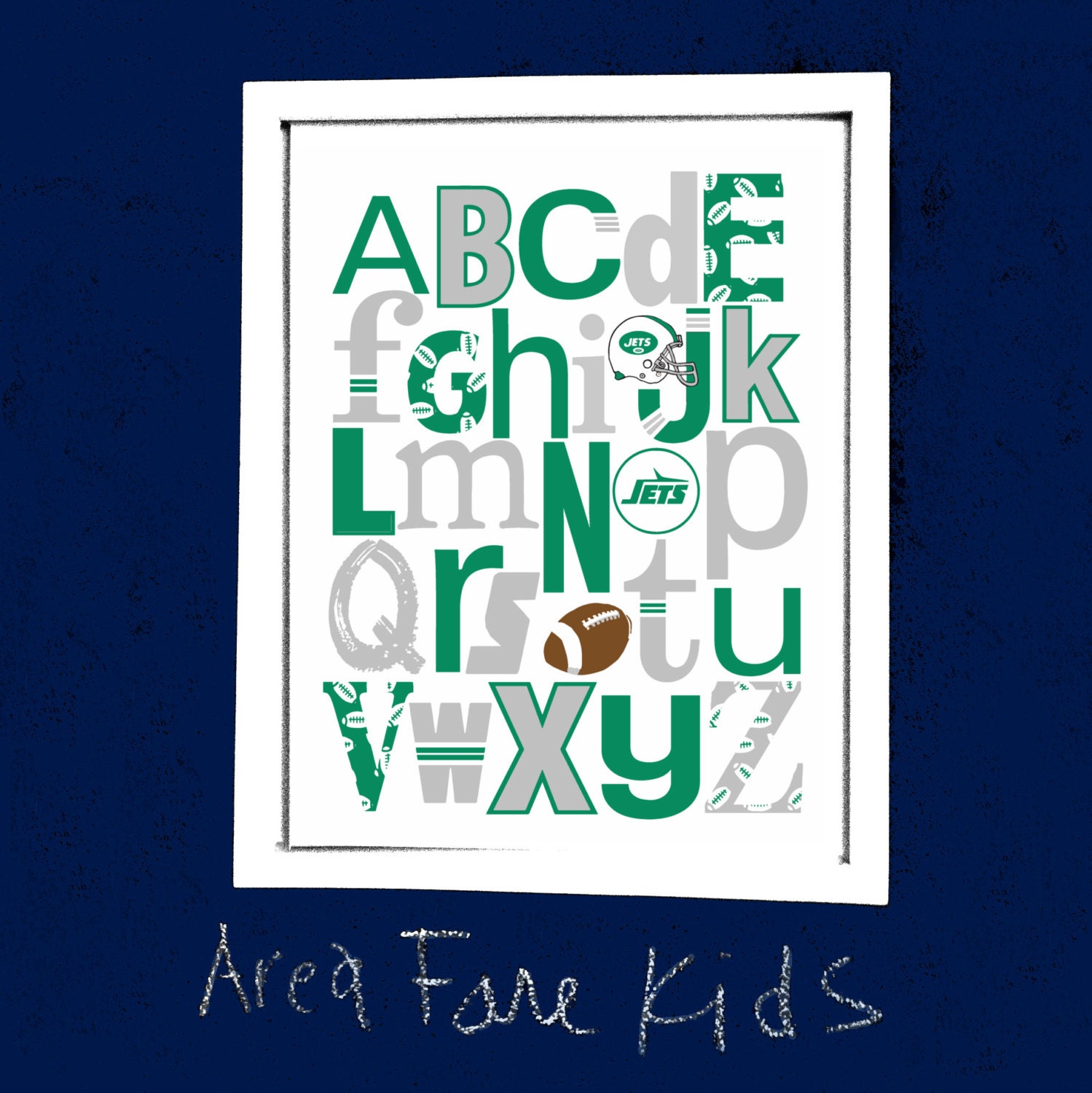 8 x 10 NY JETS football ABC Nursery Art Print