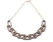 Chain Link & Gold Chain Wooden Necklace - Laser Cut Wooden Chain Link with Gold Chain Necklace - Spring Fashion Jewelry