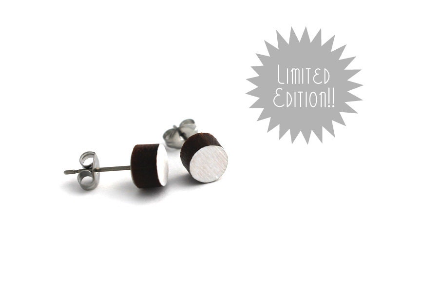 Limited Edition White Circle Post Earrings - Laser Cut Wooden Painted White Circle Stud Earrings