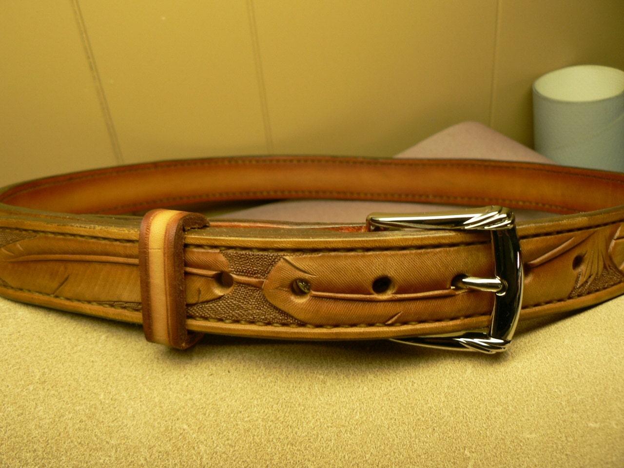 Hand tooled leather belt